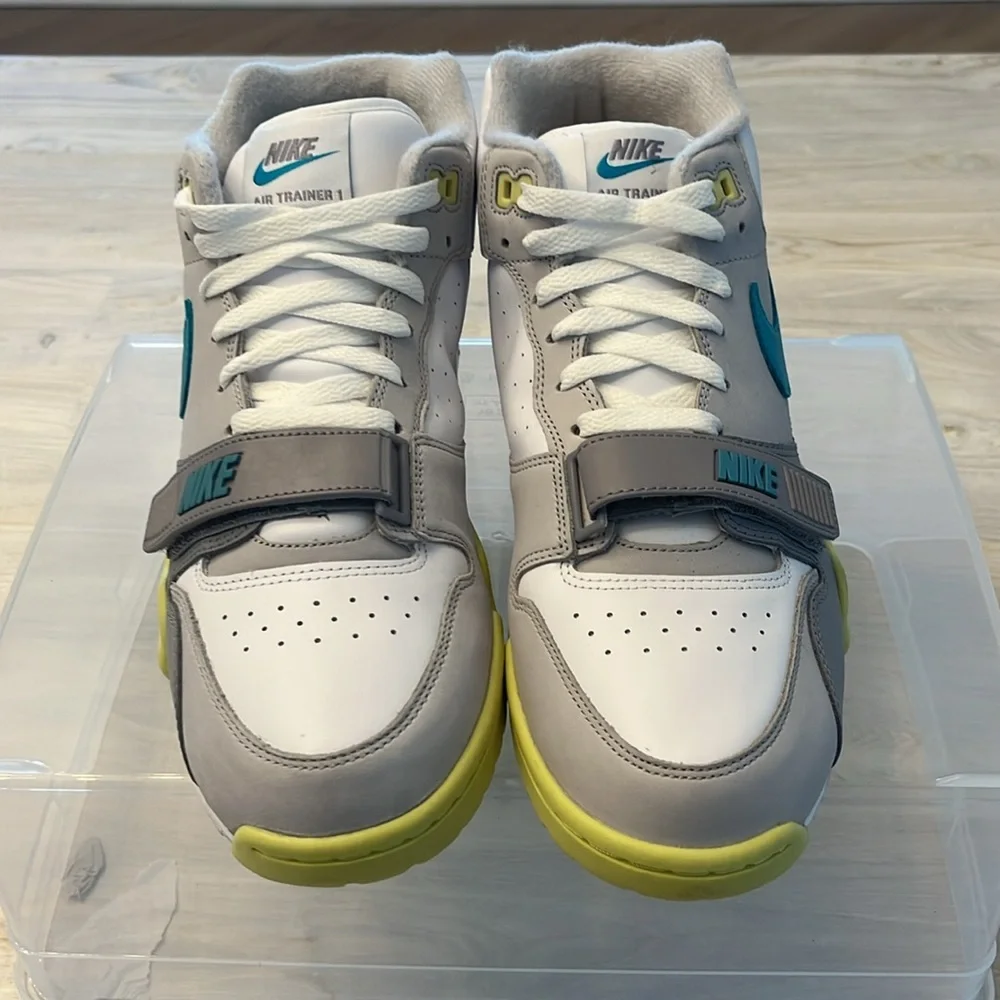 Nike men’s size 11 Air Trainer 1 White/Neutral Grey/Cement Grey/Teal Nebula